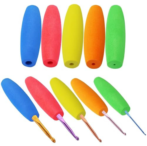 LunarCharm 5-teiliges Häkelnadelgriff-Set, ergonomischer Häkelnadelgriff, ergonomischer Häkelnadelgriffaufsatz in Mehreren Größen – passend für Nadeln von 2 mm bis 10 mm