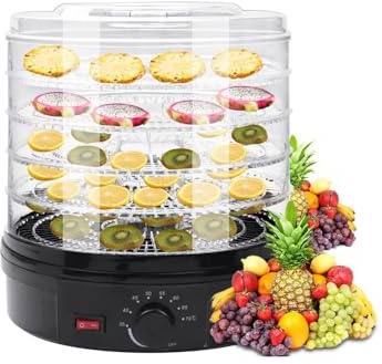 Generic Small Dehydrator For Food And Jerky, 5 Tray Candy Machine Adjustable Time Temperature Control, Fruit Dehydrator 360° Airflow(White,28x32x28cm)