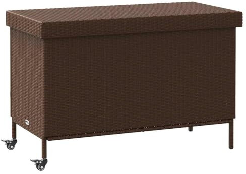 LAPOOH Gartentruhe mit Rollen Braun 110x55x73 cm Poly Rattan, Gartenschrank, Gartenbox, Paketbox, Auflagenbox, Balkonschrank, Gartenkiste, Aufbewahrungsbox Outdoor, Kissenbox - 4103827