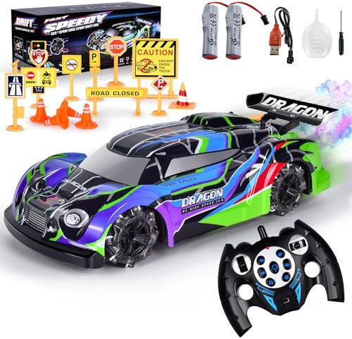 JONRRYIN Macchina Telecomandata per Bambini, Rc Drift Car, 2,4GHz Macchina Radiocomandata Drift con LED e Fumo, 1:14, 15km/h, Macchina Telecomandata Drift per Adulta e Bambini Superiore 4 Anni (Verde)