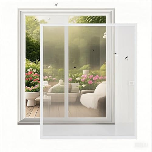 Randaco Fliegengitter Fenster mit Rahmen, Ohne Bohren Insektenschutz Fenster, 80x100cm Moskitonetz Fenster, Selbstbausatz Katzensicher Mückennetz Fenster,Weiß