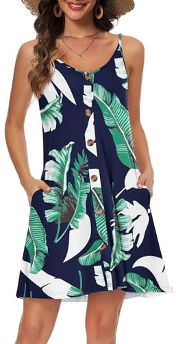 Koerye Vestido de Playa para Mujer Vestido de Bikini Casual Suelto Casual Correa Cuello en V Vestidos Verano Bikini Cover Up Pareos Ropa Traje de Baño Vestido sin Mangas(Verde,L)