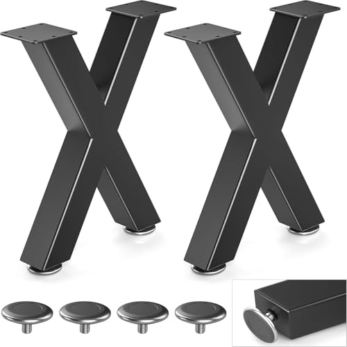 Likapop 16 Metal Coffee Table Legs, X-Type Set of 2, 40 cm H x 30 cm W | Black, Heavy Gauge Steel, Rust-Resistant Coating, Non-Slip Floor Protectors, 350lbs Load Capacity, for Living Room, Workbench