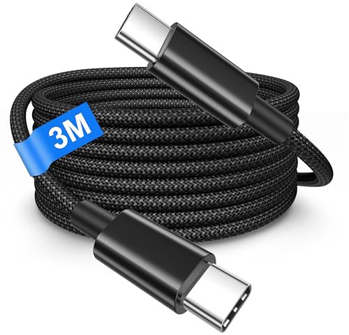 Cavo USB Type-C 3M, 100W Cavo USB C USB C per iPhone 15 16 Pro Max/Plus iPad Pro/Air MacBook,Samsung Galaxy S25 S24 S23,Nylon Lungo Cavo Usbc a Usbc Cavo Type C to Type C cavo Ricarica USB C Cavetto