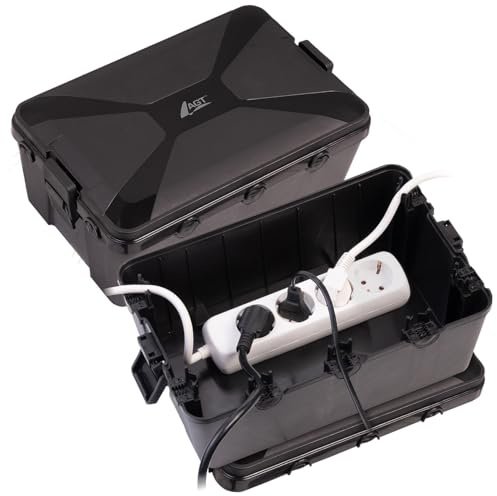 AGT Kabelbox für Feuchträume: 2er-Set Extra-große Kabelboxen, 7 Öffnungen, 32x22x13cm, IP54, schwarz (mit Mehreren Öffnungen, Kabelsicherheitsboxen)