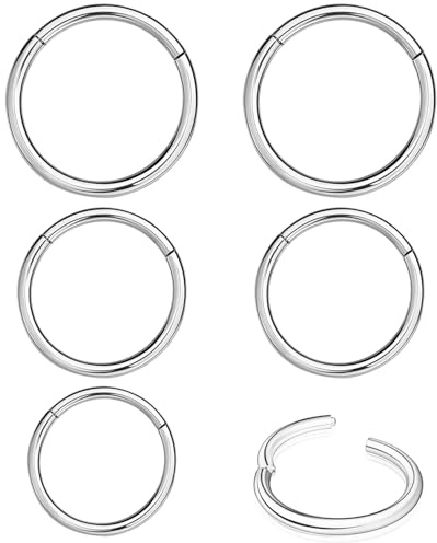 QZKJQDD 6 Stück Nasenring Edelstahl 18G, Nasenring Hoop, Hypoallergen Nasenringe Conch Septum Tragus Ohr Piercings für Damen Herren, Snug Ear Body Piercing Schmuck 6mm, 8mm, 10mm