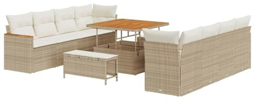 vidaXL Trädgårdsoffset 11 pcs Beige konstrotting, Trädgårds- och Terrassmöbler, Modern Rattansoffa, Utemöbler för Altan och Bakgård, Modulär Loungegrupp