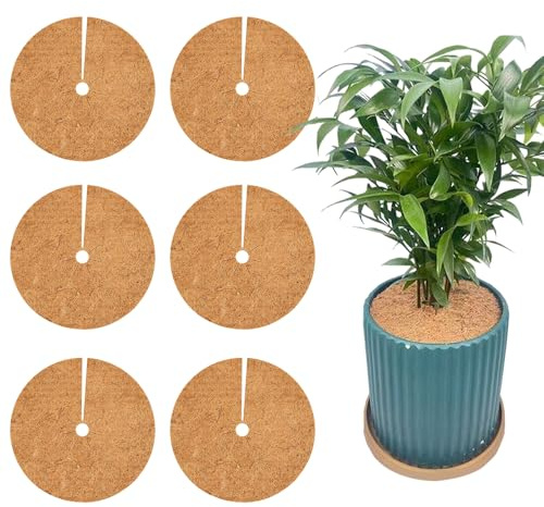 ADDLIVE 6 Pezzi Disco in Fibra di Cocco per Piante, 35cm Dischi Fibra di Cocco per Piante, Fibra di Cocco per Pacciamatura, Tappetino in Fibra di Cocco per Piante e Alberi Previene Gelo dalle Erbacce