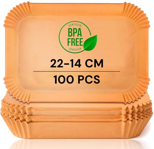 edihome, Papier Cuisson Air Fryer, pour Friteuse sans Huile, 100 Unitès, 22x14 cm Rectangulair, BPA Free, Jetable, pour Four, 5 à 8 litres (Rectangolaire, 14x22 cm)