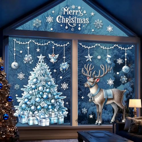 118 Stk Fensterbilder Weihnachten Groß,Fensterdeko Weihnachten Selbstklebend,Wiederverwendbar Weihnachtsfenster Bilder,XXL Weihnachtsaufkleber Weihnachtsdeko Fenster für Winter Weihnachts Deko Innen