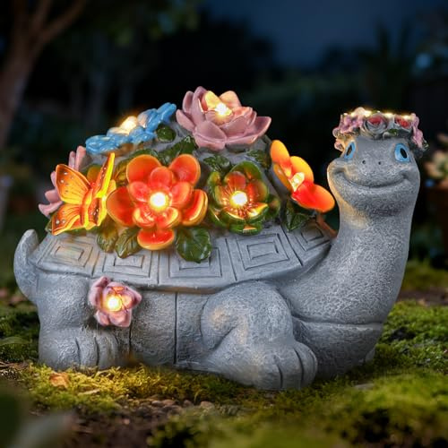 IDEA SHOW Solar Turtle Garden Statue,Spring Outdoor Figurine Decorations Ornament Lamps for Outside Yard Lawn Patio Porch Balcony,Women's Day Housewarming for Mom Women Grandma