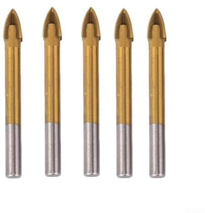 Juego de 5 brocas de carburo de 5 a 12 mm con cabeza cruzada para vidrio, cerámica, mármol, madera, metal, perforación de pared, grado profesional, revestimiento de estaño (12 mm)