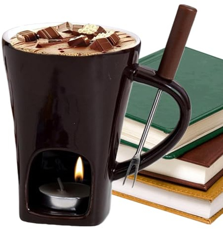 keloppasit Taza Para Fundir Chocolate Con Vela, 400 Ml Taza Fondue Chocolate Con Tenedor, Tazas Chocolates Vela Cerámica, Para Postres Navideños En Casa O Celebraciones Familiares