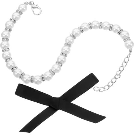 BELLIFFY Hund- och kattpärlhalsband katthalsband halsband för katter husdjurshalsband fluga husdjursmycken White