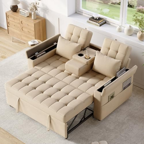 ZIDEY Schlafsofa 2-Sitzer klein, Sofa mit Schlaffunktion und Stauraum, Schlafcouch ausziehbar mit Verstellbarer Kissen, Bettsofa mit Getränkehalter Klappsofa Für Wohnzimmer & Schlafzimmer