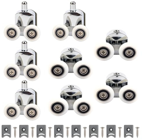 8 pièces de roulettes pour porte de douche : 23 mm Rouleaux à double ressort en alliage d'aluminium galvanisé, roulettes de porte coulissante robustes pour cabines de douche, rouleaux pour portes