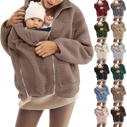 Eynuo Baby Wearing Jacket Women, Fleece Zip up 2 in 1 Baby Carrier Jacket for Mom, Winter Maternity Clothes