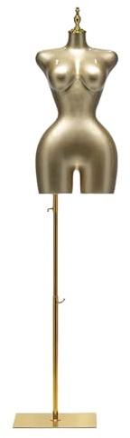 GUHPZA Europäische Und Amerikanische Weibliche Schaufensterpuppen Mit Ständer, Die Höhe des Fiberglas-Torsos Ist Von 65 Bis 83 Zoll Verstellbar.,Gold-Medium
