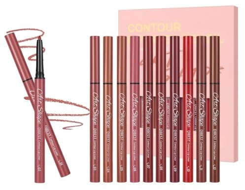 LOPHE Matt läpliner-set, 12 stycken läppliner, läppkonturpenna, vattentät och långvarig, läpliner penna smällsäker för att konturera läpparna
