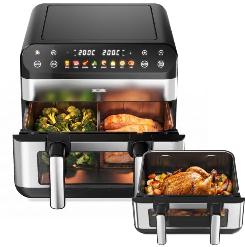 Arendo - Heißluftfritteuse XXL 10 Liter - 2 Kammern / 1 Kammer Match Funktion - extra Groß - Backofen Umluft - Grill - Dörrautomat - Air Fryer - Fritteuse ohne Öl - Pizza Hähnchen Pommes