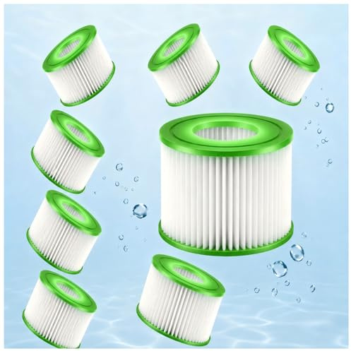 msymsyu Filter VI für Pool 8PCS, 80x104mm Poolfilter Whirlpool, für Lay-Z-Spa Miami, Monaco, Best-Way, Palm Springs, Pool Filter VI Patrone zum Schmutz Aufnehmen und Ablagerungen Entfernen