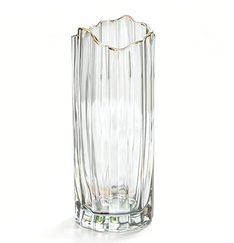 Klar glasvas, 30 cm cylinderglas blomvas, glasvaser med guldkant, blomvas modern för bröllopsdekoration, bordsdekoration, vaser, tulpanvas, blomvas (transparent)