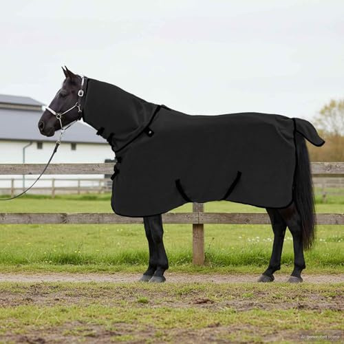 GeenYuu Couverture équine en Polyester Noir 115 cm pour Cheval et Poney, Couverture Chemise Respirante Hiver extérieur, Protection Chaleur Ajustable Garrot poitrail