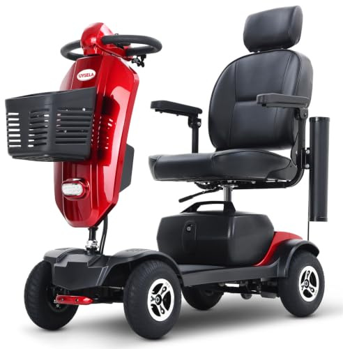 UYSELA Movilidad Scooter Plegable, Scooter 4 Ruedas para Movilidad con Cesta para Personas Mayores y Movilidad Reducida, Desmontable Medidas Reducidas,Red