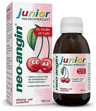 neo-angin junior Halsschmerzsaft mit leckerem Kirschgeschmack | lindert Halsschmerzen & beruhigt die gereizte Schleimhaut |für Kinder ab 1 Jahr |zuckerfreier Hustensirup mit Isländisch Moos | 100 ml