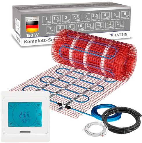 VILSTEIN Elektrische Fußbodenheizung 150W/m² - Bodenheizung Elektrisch geeignet für Laminat, Fliesen & mehr - Elektro Fussbodenheizung - Elektrische Heizmatte Fußboden - 8m²
