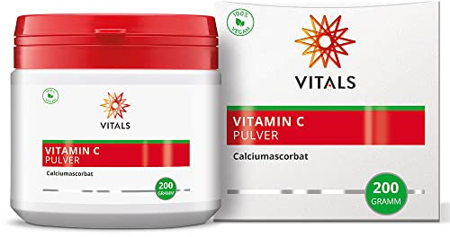 Vitals - Vitamin C Pulver 200g, Calciumascorbat. Ohne Hilfsstoffe und 100% Vegan. In der gepufferten Form von Calciumascorbat ist für Personen geeignet, die Ascorbinsäure weniger gut vertragen.