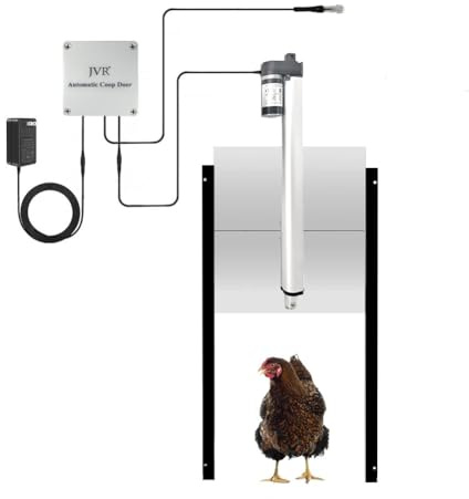 JVR Automatic Chicken Coop Door with Dusk to Dawn Light Sensor, Heavy Duty Aluminum Security Door, Smart Anti-Pinch Sensor & Industrial Actuator Motor, Outdoor Weatherproof, Fits 11 x 12 Openings