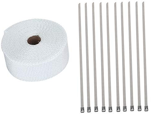 Tissu de bande d'enveloppe de tuyau d'échappement d'isolation thermique de 33FT pour la moto de voiture avec la couleur blanche et la taille adaptée, Modification/rénovation