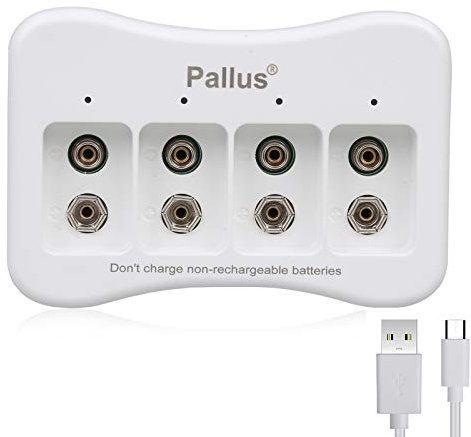 9V Battery Charger,Charger for Li-ion 9V Rechargeable Batteries, 9 Volt Lithium ion Batteries Charger, 4 Slot 9V Fast Charger for Smoke Detector & More