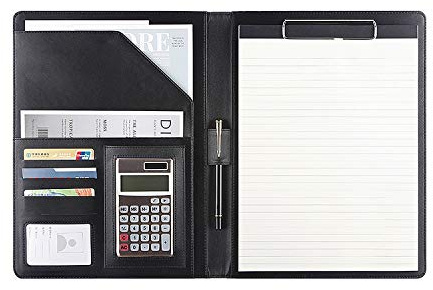 Carpeta portapapeles Podazz A4, piel sintética, con funda, carpeta de conferencias para registros legales, cartera, organizador A4 con 4 compartimentos (marrón)
