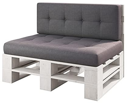 sunnypillow palettenmöbel Europaletten Indoor und Outdoor - Lounge gartenmöbel Holz gartenmöbel Set Lounge möbel Terrasse Balkon loft Stil Paletten Palette (Weiß Bank 120 x 80 cm Höhe : 30 cm)