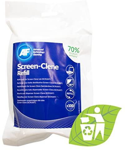 AF Anti Static Screen Cleaning Wipes - Pre-moistened cleaner for Computer, laptop, TV, Tablets, Keyboards, Phone and Other Delicate Surfaces - Tub of 100 SCR100T