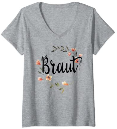 Damen Braut Bride to be Blumenkranz Blumen JGA Verlobung JGA T-Shirt mit V-Ausschnitt