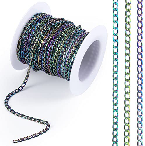 PAGOW Cable trenzado colorido sin soldar, 16.4 pies, 5 yardas, cadenas de joyería para hacer joyas, collar de eslabones con carrete de 3 x 6 mm