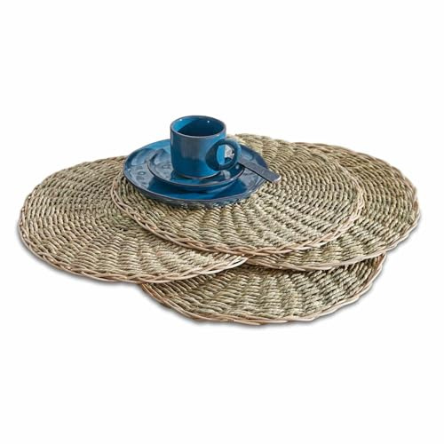 LOBERON Platzset 4er Set Staines, braun | handgeflochten - zeitlos schlichtes Design - natürlicher Material-Mix - Tischset - Tischdekoration - Tischaccessoire