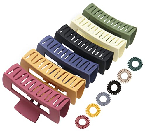 Pinzas pelo Grande, Pasador Antideslizante Kavya, Pasador de Pelo Sólido Mate, Pinzas Rectangulares de Plástico, Pinzas Para el Pelo Para Cabello Grueso Mujeres (6 Colores)-C