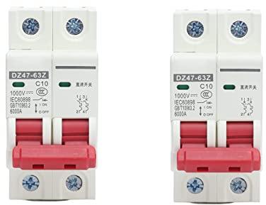 2 Stück 1000V DC Leitungsschutzschalter 10A 2P Hutschiene Home Überlastschutz Luftschalter Sicherungsautomat für Wohnbeleuchtung Verteilerleitungen Solar PV Anlage