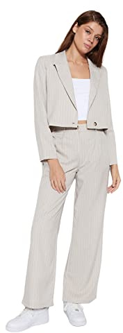 TRENDYOL Damen Damenhose Mit Hoher Taille Und Weitem Bein Hose, Stone, 36 EU