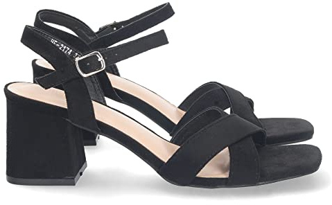 shoes&blues.es Sandalia de Tacon para Mujer, Comoda, con Palas Cruzadas, con Cierre de Hebilla, Primavera Verano 2023