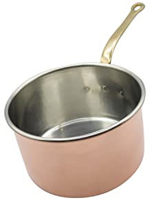 CREARTISTIC Pentola in Rame Stagnato 18x10,5 cm 2 L - Con Manico in Ottone, Pentolino per Latte, per Ragù ed Altri Sughi, Fatto a mano - 100% Made in Italy