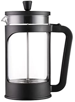 VIER - Caffettiera/teiera francese da 1 litro / 34 Oz. Vetro borosilicato resistente al calore. Filtro in acciaio inox e coperchio nero.