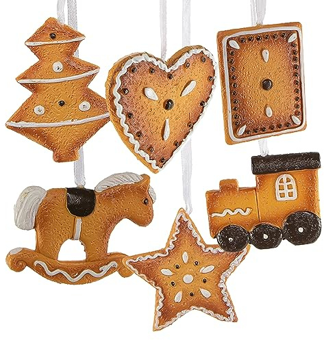 Logbuch-Verlag 6 Lebkuchen-Anhänger 6 cm – Weihnachtsdeko aus Kunststoff – brauner Baumschmuck für Tannenbaum, Kranz & Geschenke