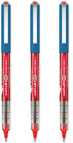 uni-ball Eye Ocean Care UB-157ROP Tintenroller, feine 0,7 mm Kugelschreiber, zum Schreiben, Zeichnen, Kunst, Handwerk und Ausmalen, farbecht, wasserfest, 3 Stück