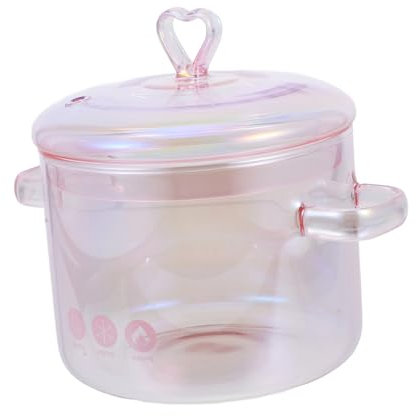Kichvoe Glass Cooking Pot Double Handles High Borosilicate Soup Pot for Instant Noodles Ergonomic Heat-Resistant Design Portable Cooking Bowl for Home Use