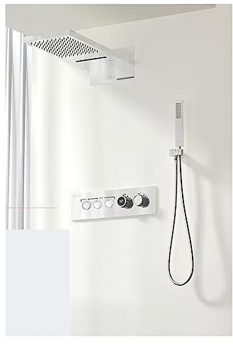 2024 New Luxury Black Brass Shower System,Wall-Mounted LED Digital Display Design,Cold & Hot Dual-Control 4-Function Ceiling Shower Tap LED Shower Panel(Color:3R Chrome)